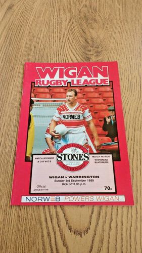 Wigan v Warrington Sept 1989 Rugby League Programme