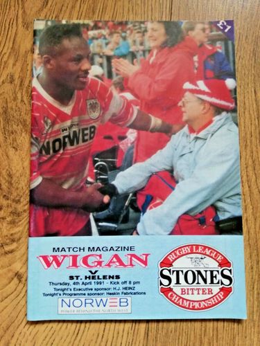 Wigan v St Helens Apr 1991 Rugby League Programme