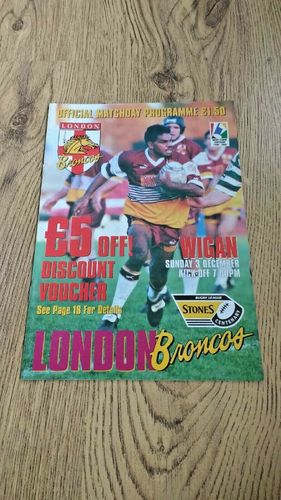 London Broncos v Wigan Dec 1995 Rugby League Programme