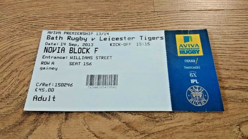 Bath v Leicester Sept 2013 Used Rugby Ticket