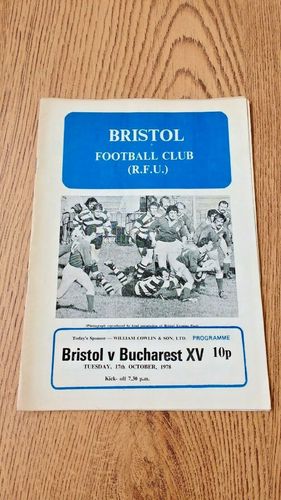 Bristol v Bucharest Select XV Oct 1978 Rugby Programme