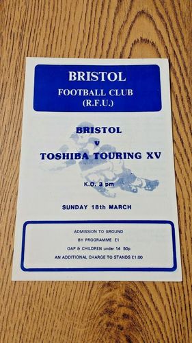 Bristol v Toshiba Touring XV Mar 1984 Rugby Programme