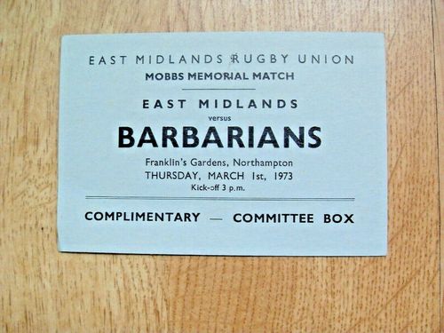 East Midlands v Barbarians 1973 Used Committee Box Rugby Ticket