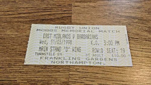 East Midlands v Barbarians 1998 Used Rugby Ticket