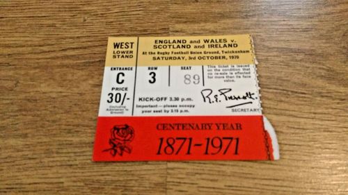 England & Wales v Scotland & Ireland 1970 Used Rugby Ticket