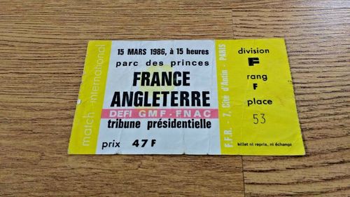 France v England Mar 1986 Used Rugby Ticket
