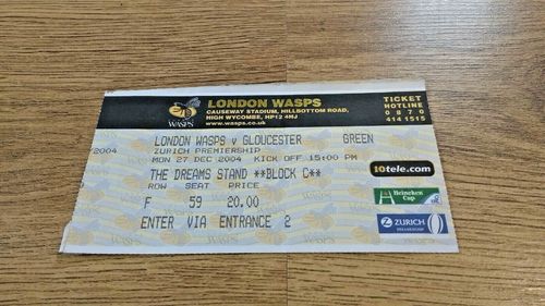 London Wasps v Gloucester Dec 2004 Used Rugby Ticket