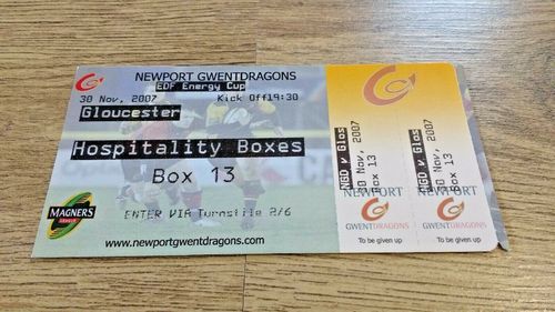 Newport v Gloucester Nov 2007 EDF Energy Cup Used Rugby Ticket