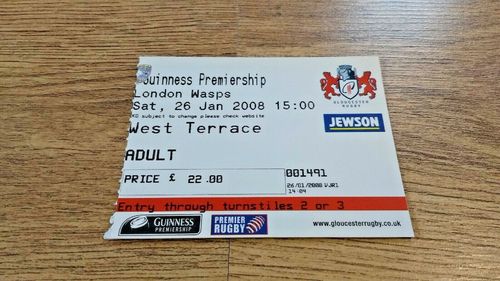 Gloucester v London Wasps Jan 2008 Used Rugby Ticket