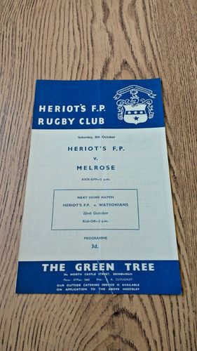 Heriot's FP v Melrose October Year not stated (Pre 1971) Rugby Programme