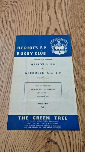 Heriot's FP v Aberdeen Grammar School FP (Pre 1971) Rugby Programme