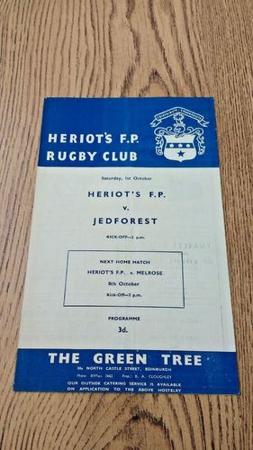 Heriot's FP v Jedforest October Year not stated (Pre 1971) Rugby Programme