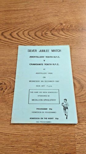 Abertillery Youth v Crawshays Youth Dec 1987 Rugby Programme
