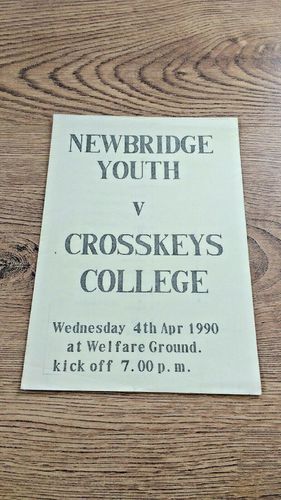 Newbridge Youth v Crosskeys College Apr 1990 Rugby Programme