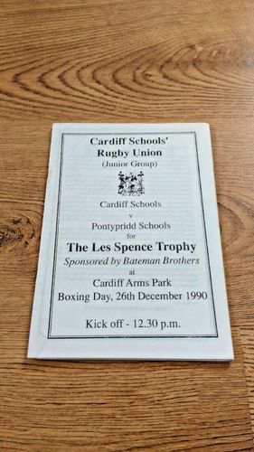 Cardiff Schools v Pontypridd Schools (Junior Group) Dec 1990 Rugby Programme