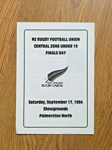 New Zealand Central Zone Under 19 Finals Sept 1994 Rugby Programme