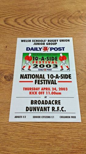 Welsh Schools Apr 2003 Junior National 10-a-Side Festival Rugby Programme
