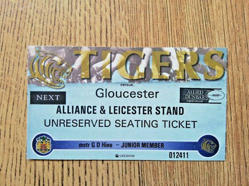 Leicester v Gloucester Aug 1997 Used Rugby Ticket