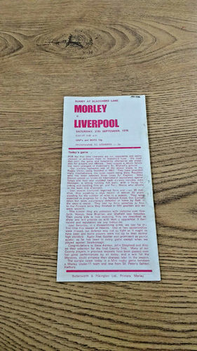 Morley v Liverpool Sept 1975 Rugby Programme