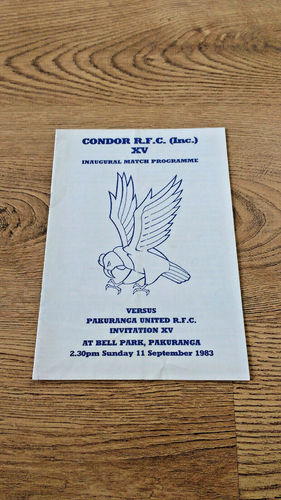 Condor XV v Pakuranga United Invitation XV Sept 1983 Rugby Programme