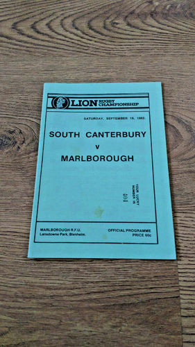 Marlborough v South Canterbury Sept 1982 Rugby Programme