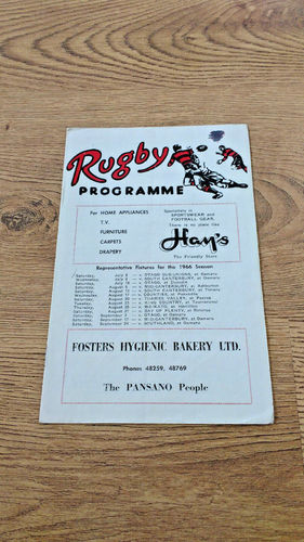 North Otago v Otago Sub-Unions July 1966 Rugby Programme