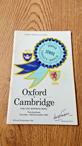 Oxford University v Cambridge University Dec 1981 Rugby Programme