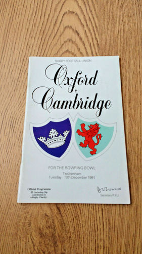 Oxford University v Cambridge University Dec 1991 Rugby Programme