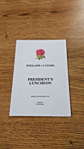 England v Canada 1994 Rugby President's Luncheon Menu