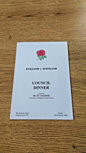 England v Scotland 1999 Council Rugby Dinner Menu