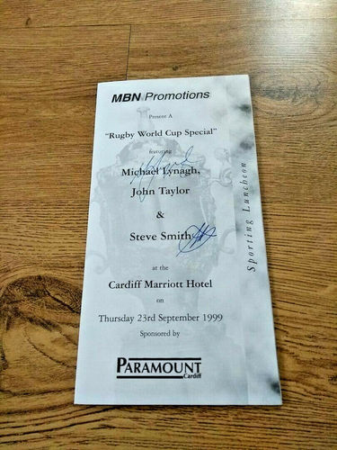 Rugby World Cup 1999 Closing Dinner Menu