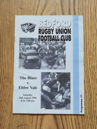 Bedford v Ebbw Vale Aug 1996 Rugby Programme