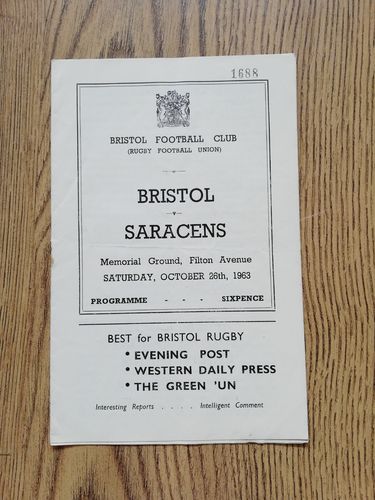 Bristol v Saracens Oct 1963 Rugby Programme