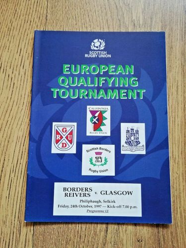 Border Reivers v Glasgow Oct 1997 European Qualifying Tournament Rugby Programme