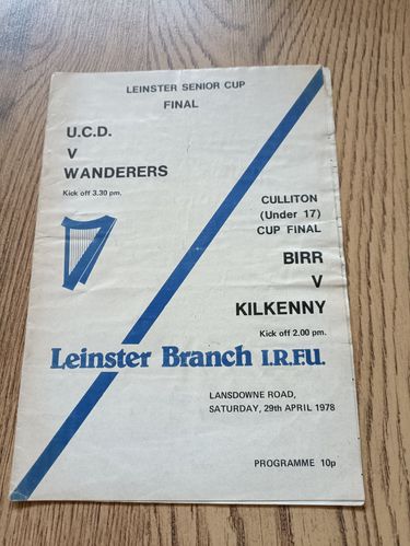 UCD v Wanderers Apr 1978 Leinster Senior Cup Final Rugby Programme