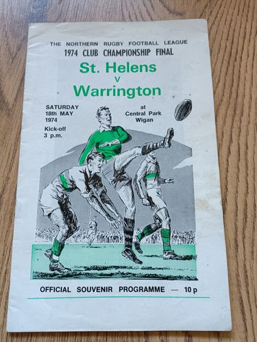St Helens v Warrington 1974 Championship Final Rugby League Programme