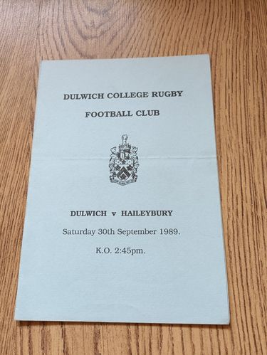 Dulwich College v Haileybury Sept 1989 Rugby Programme