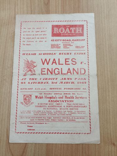Wales Schools v England Schools March 1962 Rugby Programme