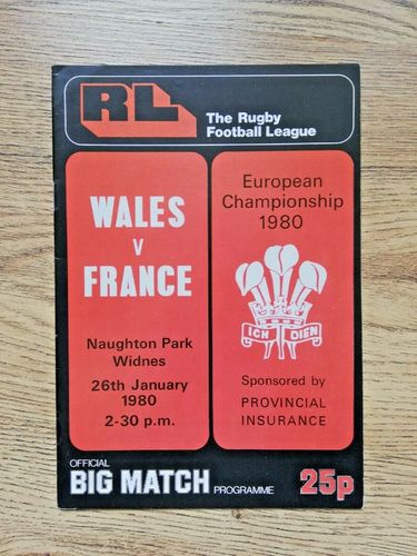 Wales v France 1980 European Championship Rugby League Programme