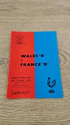 Wales B v France B Dec 1974 Rugby Programme