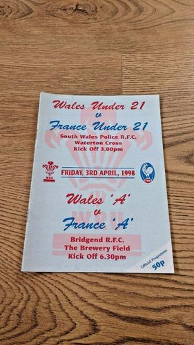 Wales A v France A (also covers Wales U21 v France U21) Apr 1998 Rugby Programme
