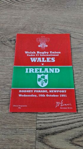 Wales U21 v Ireland U21 Oct 1991 Rugby Programme
