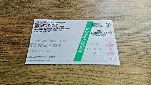 Wales v Scotland Feb 1996 Used Rugby Ticket
