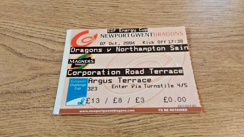 Newport Gwent Dragons v Northampton Saints 2006 EDF Energy Cup Used Rugby Ticket