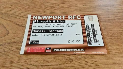 Newport v Plymouth Albion 2009 B&I Cup Used Rugby Ticket