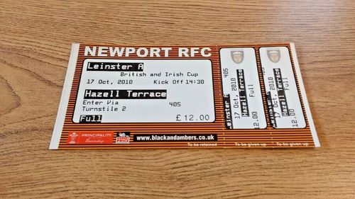 Newport v Leinster 2010 B&I Cup Used Rugby Ticket