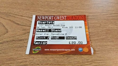 Newport Gwent Dragons v Scarlets 2011 LV= Cup Used Rugby Ticket