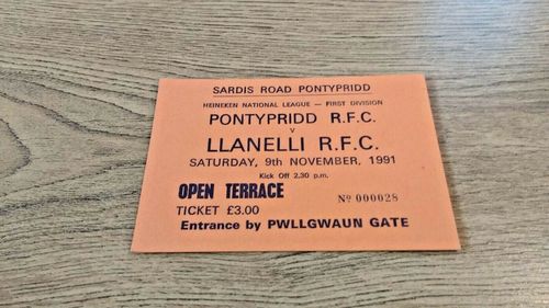 Pontypridd v Llanelli Nov 1991 Used Rugby Ticket