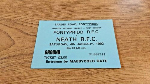 Pontypridd v Neath Jan 1992 Used Rugby Ticket