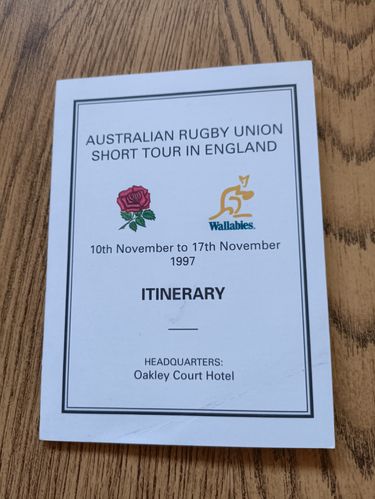Australia Rugby Tour to England 1997 Itinerary Card